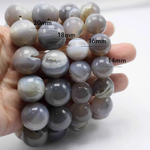 Grey Onyx Agat Extra <strong>Large</strong> Druzy Quartz Laughing <strong>Bracelet</strong>, Natural Stretch Bangle, Round <strong>Beads</strong>, Veins Stone, Men Gift, 12-20mm - Product Image 3