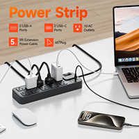 Protecteur de surtension multiprise 10 prises secteur 4 ports USB C répertoriés UL rallonge de bureau à montage mural pour le bureau à domicile américain
