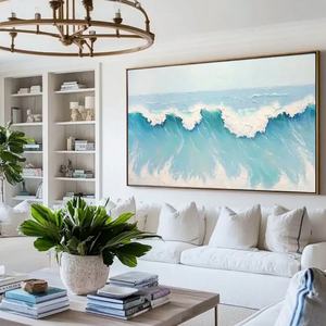ภาพวาดคลื่นชายฝั่งแบบสั่งทำขายส่ง ภาพวาดสีน้ำมันบนผ้าใบทำมือ งานศิลปะติดผนังขนาดใหญ่ สไตล์ภาพนิ่ง ตกแต่งบ้าน ตกแต่งภายใน - Product Image 4