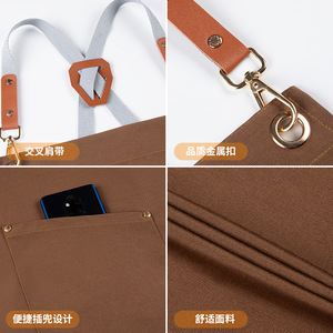 ผ้ากันเปื้อนกันน้ำแบบผ้าแคนวาส ขนาดเดียว พร้อมสายสะพายไหล่แบบไขว้และกระเป๋าข้าง สำหรับชุดทำงานบริการอาหาร - Product Image 4