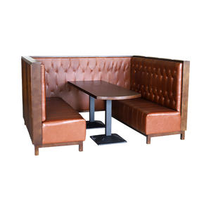 Ensemble <span class=keywords><strong>de</strong></span> mobilier <span class=keywords><strong>de</strong></span> restaurant en forme <span class=keywords><strong>de</strong></span> L sur mesure avec revêtement en cuir PU, banquette capitonnée à dossier haut et table pour hôtel et café - Product Image 1