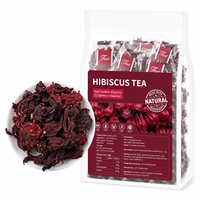 Thé en gros aux fleurs d'hibiscus en sachets pyramidaux, 30 sachets, 100% naturel, Roselle Sabdariffa, riche en vitamine C, sans caféine