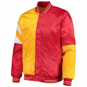 Blouson universitaire unisexe vert en polyester couleur unie, col rabattu, coupe droite, style décontracté, pour l'automne, avec empiècements satinés sur le devant, personnalisable - Product Image 5