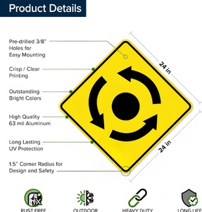 <span class=keywords><strong>Panneau</strong></span> de signalisation routière pour rondel, 24 x 24 pouces, en aluminium inaltérable, résistant à la décoloration, pour extérieur, signalisation graphique de sécurité routière - Product Image 6