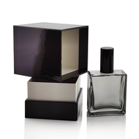 Bouteille de parfum rectangle, poids léger, transparent, noir, avec capuchon de pompe en aluminium, 5 ml, 50ml, livraison rapide