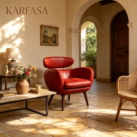 Fauteuil lounge en cuir avec appui-tête flottant, fauteuil moderne du milieu du siècle avec pieds en bois pour salon, bureau, hôtel