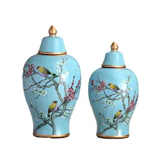 ヨーロッパの青い鳥デザインセラミック北欧花瓶家の装飾ジンジャー/ストレージジャー