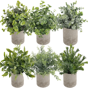 Bonsaï artificiel en eucalyptus, plante verte artificielle floquée, mini arbuste décoratif pour la décoration de la maison - Product Image 1