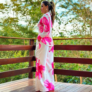 Set di pantaloni alla moda 2 pezzi con stampa ampia e Chic Set da <span class=keywords><strong>donna</strong></span> con risvolto a maniche lunghe Casual camicia a gamba larga pantaloni <span class=keywords><strong>eleganti</strong></span> <span class=keywords><strong>completi</strong></span> da <span class=keywords><strong>donna</strong></span> - Product Image 6