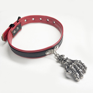 Red Black Leather <b>Choker</b> Skeleton Hand Pendant Punk Hip Hop Unisex Necklace Party Fashion Accessory - Product Image 4