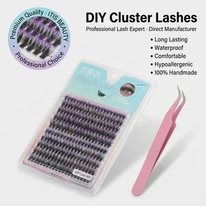 <span class=keywords><strong>Cils</strong></span> en grappe DIY en gros, 40 paires, mélange de couleurs violet et noir, <span class=keywords><strong>cils</strong></span> <span class=keywords><strong>individuels</strong></span> 100% faits à la main, imperméables, longue tenue, style manga - Product Image 1
