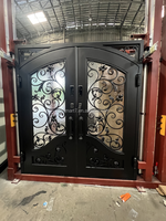 Porte d'entrée extérieure en fer forgé de luxe CBMmart, design moderne, porte en fer forgé avec vitrage, protection de la vie privée, villa