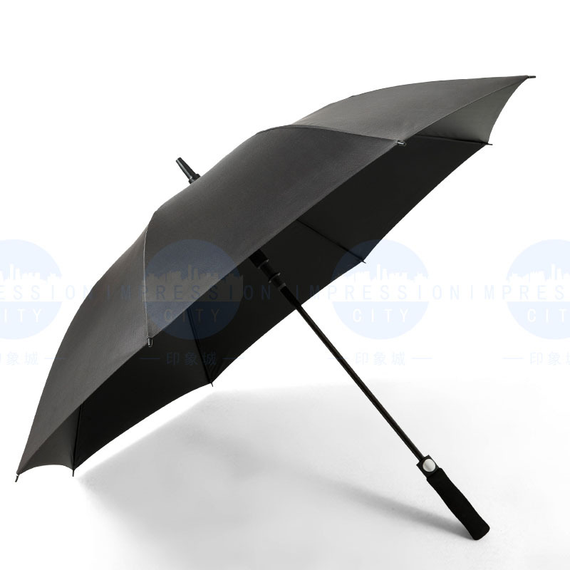 8-ribbed black vinyl long-handled umbrella [Black]