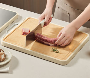 Tabla de cortar multifuncional de acero inoxidable, bloque para cortar carne de titanio con Base de bambú Natural de madera para cocina y hogar - Product Image 5