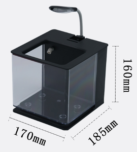 Klein, exquisit, vierkant, mini ecologisch aquarium van acryl met led-verlichting en USB-aansluiting. - Product Image 1