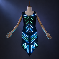 Nouvelle robe longue LED lumineuse pour femme, ensemble d'armure de cosplay avec batterie rechargeable pour tenue de spectacle de fête annuelle