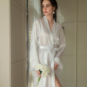 عبر الحدود الأوروبي الأمريكية مثير العروس ثوب الصباح المرأة ريشة ثوب نوم طويل الزفاف ماكياج وصيفه الشرف مجموعة كيمونو - Product Image 6