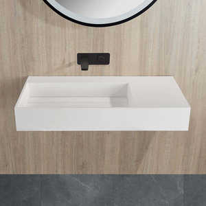 Lavabo de Baño Monere, Diseño Integrado de Pared, Material Acrílico para Baño de Hotel, Lavabo de Piedra Artificial - Product Image 1
