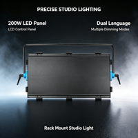 Luz de panel LED plana de estudio de 200W, luz de relleno de alta luminosidad, luz diurna equilibrada, control remoto por aplicación, portátil, voltaje universal, para transmisiones en vivo