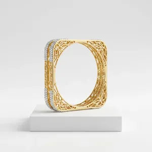 Bracelet manchette Bhargavi à motif floral géométrique pour femme, en laiton plaqué rhodium imitation, micro-incrustation de diamants - Product Image 2