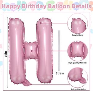 16 Inch Single Modern Christmas Party Decoration Aluminum Film Foil <b>Balloons</b> Hang Happy Birthday Letter - Product Image 2