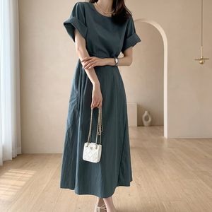 Robe décontractée sur mesure en lin/coton tissé, longueur ras du sol, écologique et respirante |   Robe maxi bohème brodée pour femmes, coupe évasée | - Product Image 3