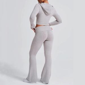 Ingrosso su misura autunno e inverno nuovo colore solido Slim maglia felpa con cappuccio Top pantaloni Casual completo due pezzi Set <span class=keywords><strong>donna</strong></span> - Product Image 2