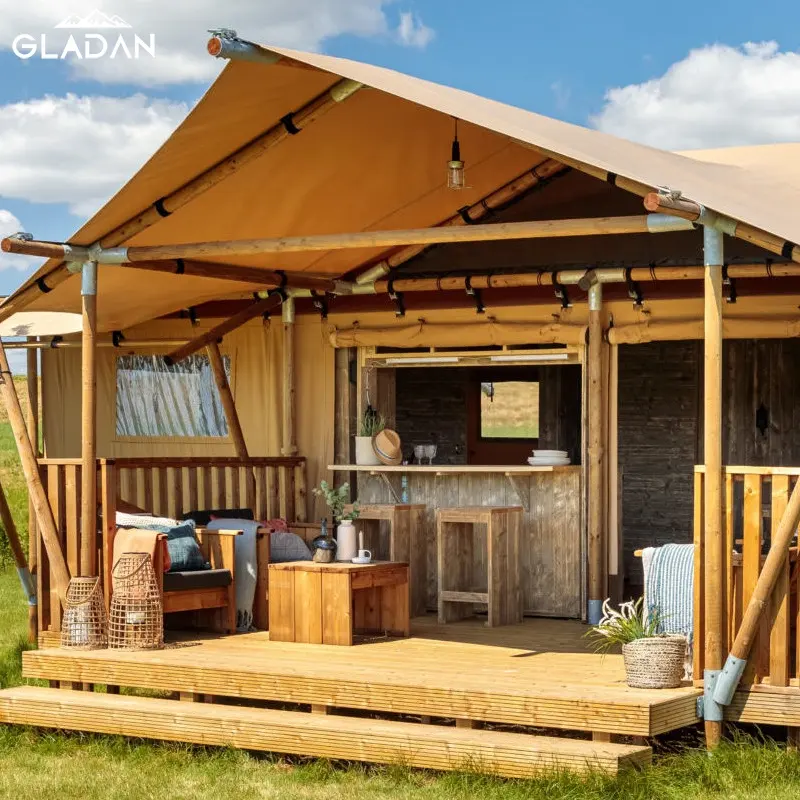GLADAN Lodge เต็นท์ผู้ผลิตที่มีคุณภาพสูงหรูหราผ้าใบแกลมปิ้งซาฟารีเต็นท์