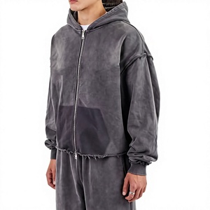 Sweat-shirt à capuche zippé oversize pour homme, couleur unie, en polaire écologique, avec poche, manches longues, pour l'hiver, anti-boulochage, style streetwear - Product Image 1