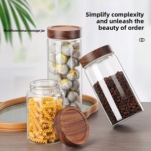 Barattolo Moderno Minimalista per Chicchi di Caffè, <span class=keywords><strong>Contenitore</strong></span> Ermetico <span class=keywords><strong>in</strong></span> Vetro per Alimenti con Coperchio <span class=keywords><strong>in</strong></span> <span class=keywords><strong>Legno</strong></span>, per Caffè <span class=keywords><strong>in</strong></span> Polvere e Tè - Product Image 2