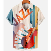 Modetrend 3D gestreiftes Herrenhemd lässig Musik Gitarre Hip Hop Kurzarm-T-Shirt lockeres Herren-Hawaii-Hemd