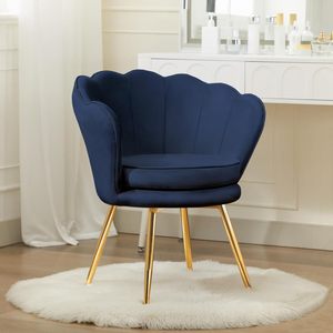 Petite chaise d'appoint fauteuils de vanité en velours pieds en métal doré style moderne du milieu du siècle chaise bleu foncé salon - Product Image 1