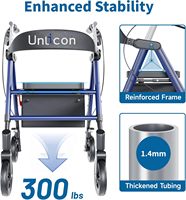 Déambulateur pliable avec cadre en aluminium renforcé, réglage double hauteur, roues tout-terrain de 8 pouces, capacité de charge de 300 lb, siège Unicon
