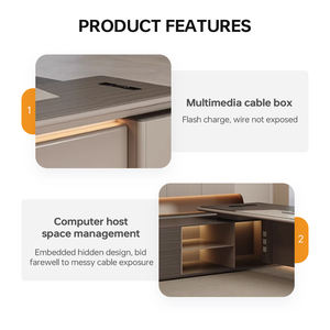 مكتب خشبي فاخر للمدير على شكل حرف L، طاولة مكتبية تجارية بتصميم عصري وكبير، مكتب كمبيوتر مع أدراج للتخزين - Product Image 3