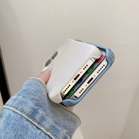 Coque de téléphone en cuir PC demi-pack texture denim rétro pour iPhone 17 16 15 Pro Max, étui arrière antichute en toile résistant aux chocs