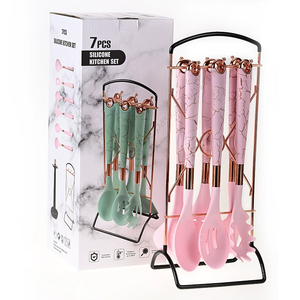 Juego de utensilios de cocina de silicona antiadherente de 7 piezas con mango recubierto, espátula, pala y soporte de almacenamiento, venta al por mayor - Product Image 3