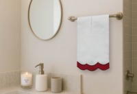 Toalla de Lino para Invitados con Borde Color Granate, Toalla de Mano Decorativa, Toalla Absorbente de Lino y Algodón para Baño y Cocina