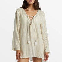 Impression personnalisée col en V avec sangle à pompon chemisier transparent robe de plage à manches longues bikini couverture pour les femmes