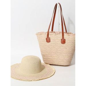 Sac fourre-tout en toile grande capacité pour femme, style mode, avec chapeau de soleil en paille, idéal pour l'été, les voyages transfrontaliers, l'automne, le printemps et la plage - Product Image 2