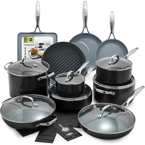Geling Chinese Factory Gray Nonstick <strong>Induction</strong> Kitchen <strong>Frying</strong> <strong>Pan</strong> Sets Wholesale Ceramic Stainless Steel Cookware Sets with Lids - Product Image 1