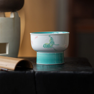 Guanlan Large Master Cup Turquoise Green Ceramic <b>Teacup</b> Butterfly Flower Design Kung Fu Tea Set - Product Image 3