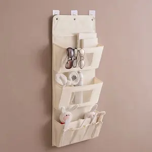 Living Room Bedroom Home Dorm Space Saving Bags Wall Mount Hanging Storage Organizer Bag with 3 Large Capacity Pockets
