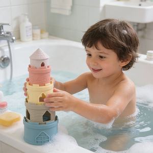 Jouets <span class=keywords><strong>de</strong></span> bain musicaux en silicone en forme <span class=keywords><strong>de</strong></span> <span class=keywords><strong>château</strong></span> numérique à empiler, 5 pièces, pour l'éducation précoce Montessori, jouet aquatique pour enfants <span class=keywords><strong>de</strong></span> 2 à 14 ans et plus - Product Image 2