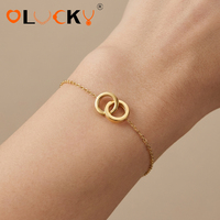 LUCKYJIU Fabricant de bijoux personnalisés, bracelet simple en acier inoxydable plaqué or 18 carats, étanche, avec pendentif entrelacé pour femmes