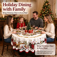Nappe de Noël ronde ChamXue en polyester imperméable – Housse de table pour dîner de fête, décoration de Noël pour la maison