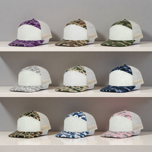 Casquette Snapback 7 Panneaux Personnalisée avec <span class=keywords><strong>Logo</strong></span> Brodé, Casquette Trucker en Maille Respirante, Casquette de Sport à Visière Plate, Casquette Snapback Camouflage - Product Image 3