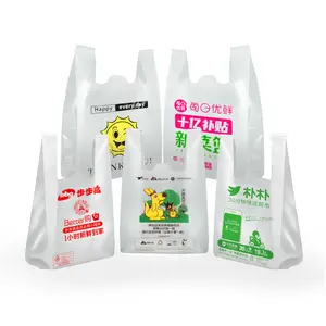 Manufacturer Custom Take Away Shopping Bags Transparent Roll Wholesale Biodegradable T Shirt Shopping Plastic Package Carton PLA