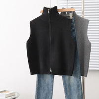 Meistverkaufte Damen Vintage Mock Neck Reißverschluss-Strickweste Preppy Old Money Ärmellose Strickjacke