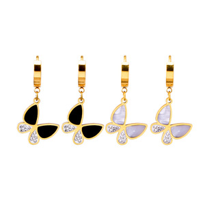 Orecchini in acciaio inossidabile placcato oro 18K orecchini creativi a farfalla in bianco e nero - Product Image 4