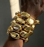 Kaimei 2027 Nouveaux Bijoux Tendance Punk Grand Bracelet Doré CCB pour Femme, Bracelets Élastiques Empilables à Breloques Irrégulières